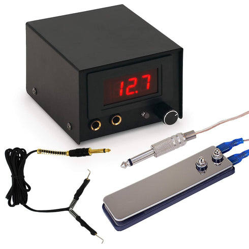 Digital Tattoo Power Supply Kit w/ Flat Foot Pedal & Clip Cord - Black